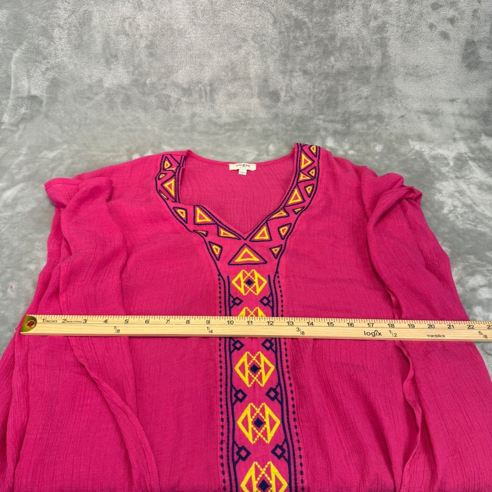 Umgee Pink‎ Embroidered Boho Tunic Poncho Top Large Magenta Geometric - Picture 5 of 8